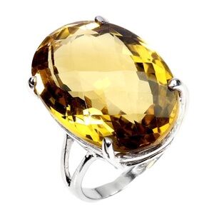 Rare 21CT Natural Jumbo Citrine w/ checkerboard in 925 Sterling Silver Ring Sz 8
